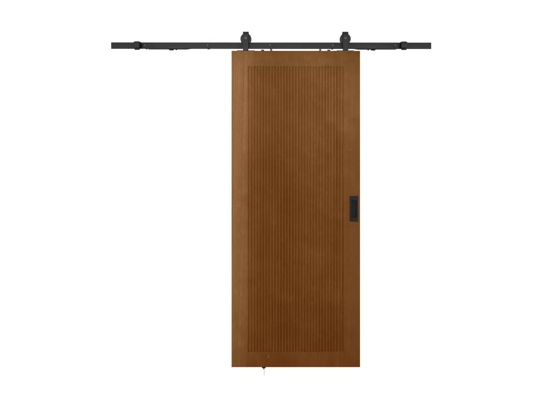 Porte coulissante avec système en applique en MDF et bois - naturel foncé - H205 x L93 cm - SANDORA