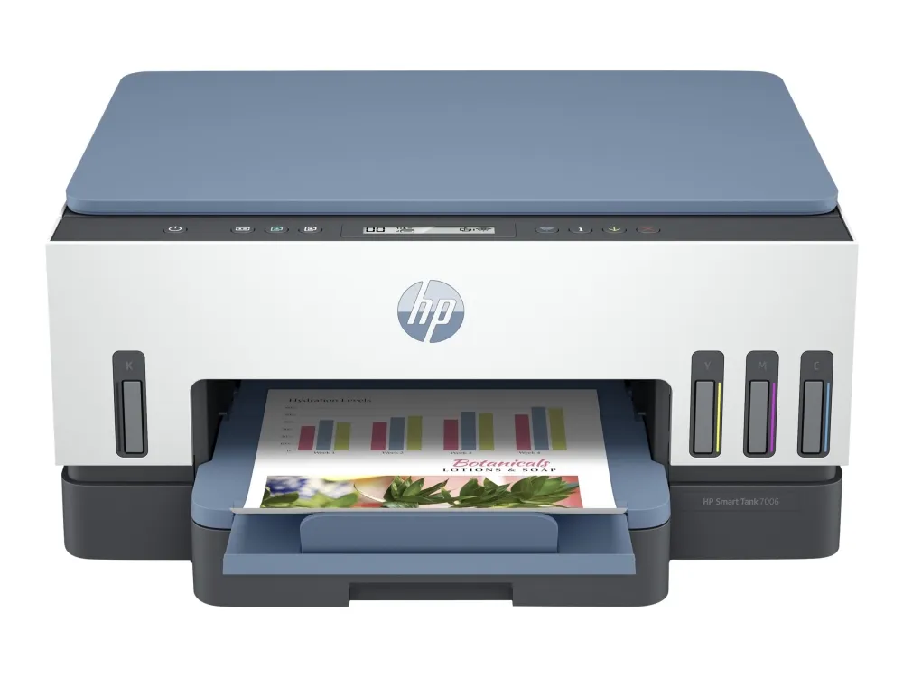 HP Smart Tank 7006 All-in-One - Multifunktionsprinter - farve - blækprinter - kan genopfyldes - 216 x 297 mm (original) - A4/Legal (medie) - op til 13 spm (kopiering) - op til 15 spm (udskriver) - 250 ark - USB 2.0, Wi-Fi(ac), Bluetooth