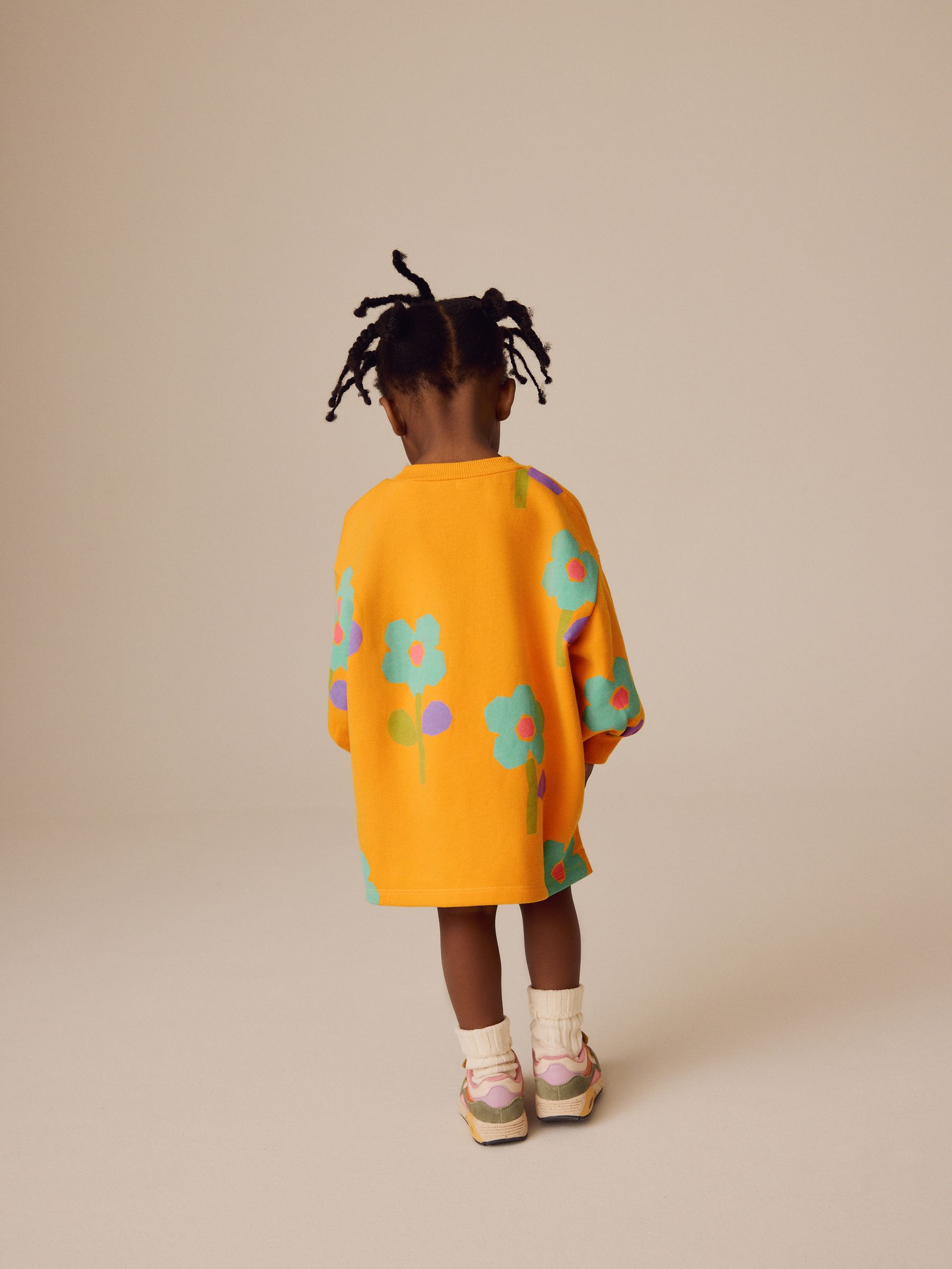 Oranje met bloemen - Sweaterjurk met lange mouwen (3 mnd-7 jr)