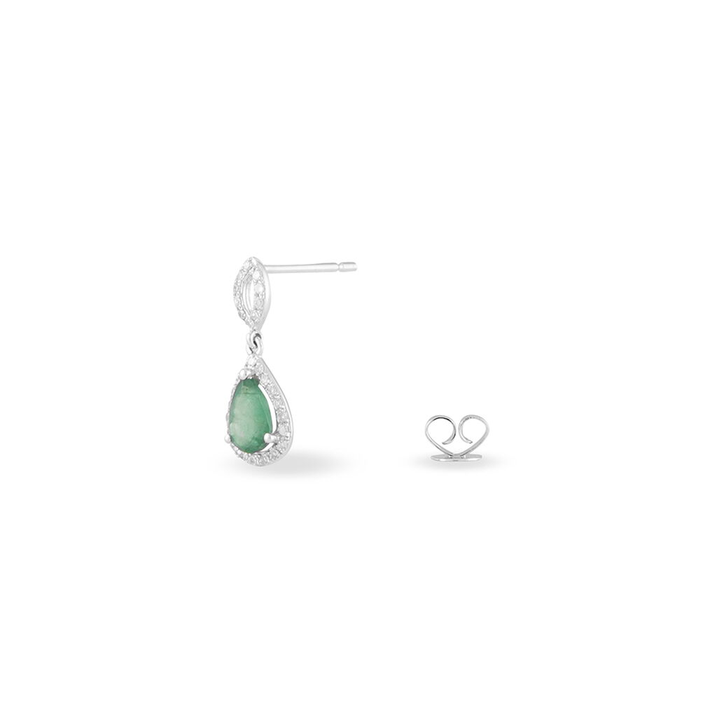 Boucles D'oreilles Puces Sissi Or Blanc Diamant Et Emeraude
