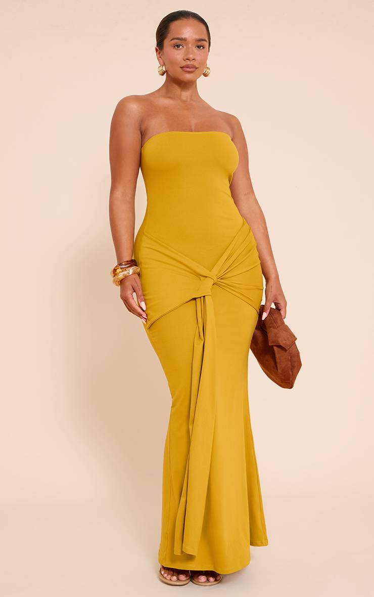 Vert Olive Robe Maxi Bandeau Sculptante Drapée Enveloppante Shape