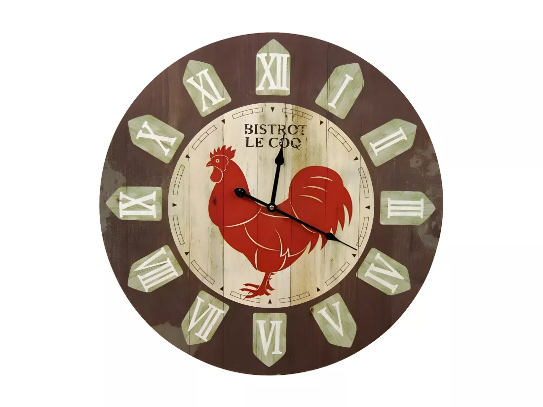 Horloge ancienne murale bistrot le coq Bois Marron - Décoration d'Autrefois
