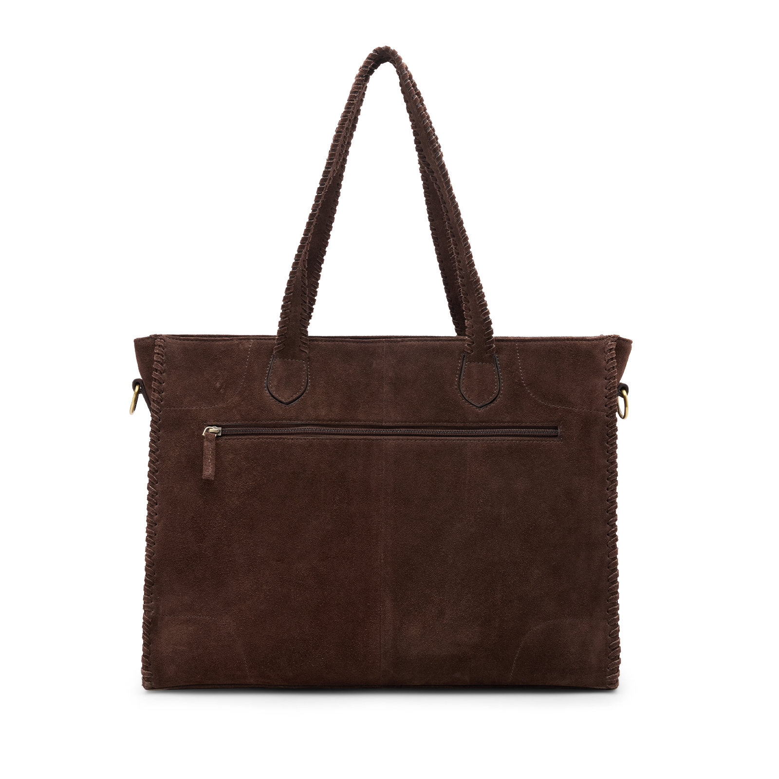 Donkerbruine suède shopper met gevlochten details