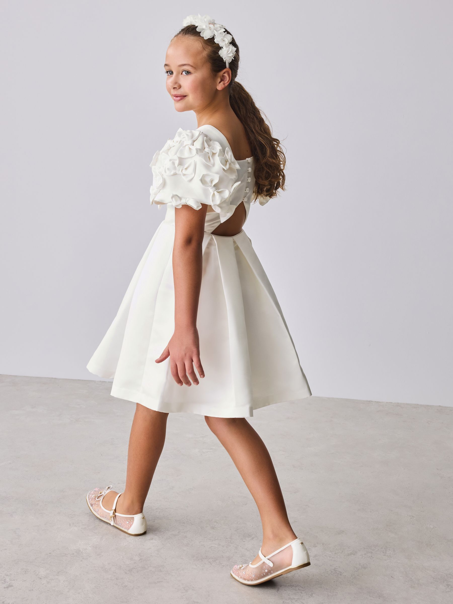 Baker by Ted Baker White Satin Bow Puff SLeeve Occasion Dress