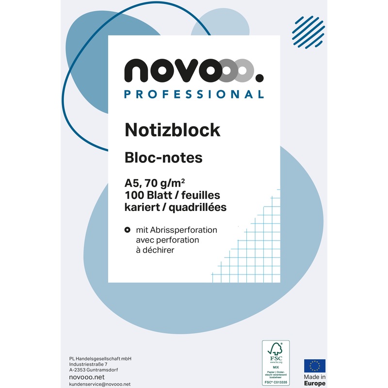 novooo Professional Notizblock, 2 Stück, A5, kariert 4 mm