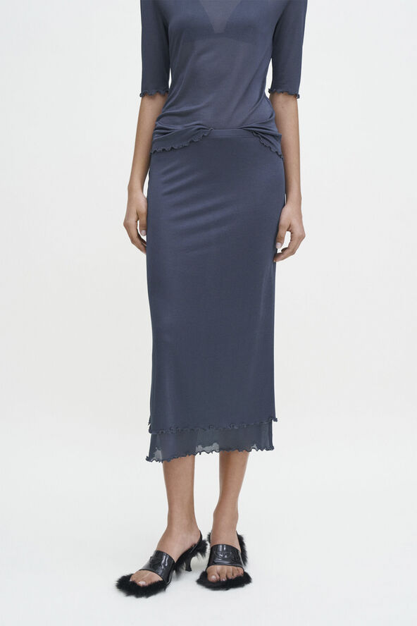 Filippa K Layered Frill Crepe Skirt Dawn blue