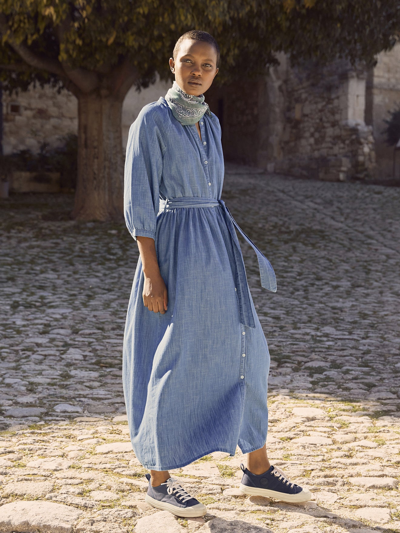 Robe longue femme denim light