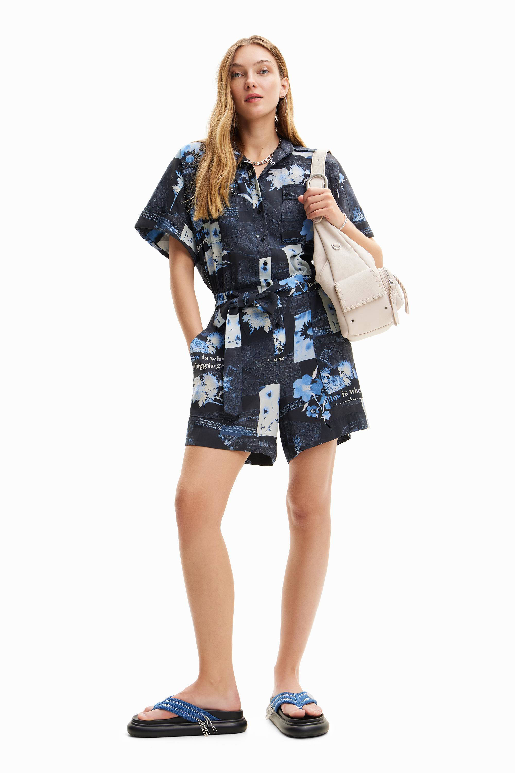 Desigual playsuit met all over print donkerblauw/lichtblauw