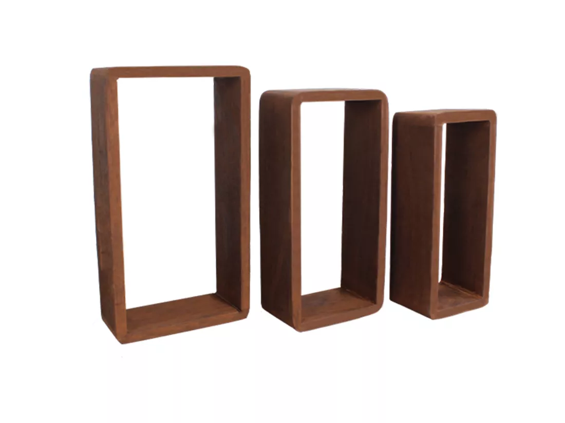 Lot 3 Etagere Biblioteque Rectangle Bois Sombre Vintage 24x41x9
