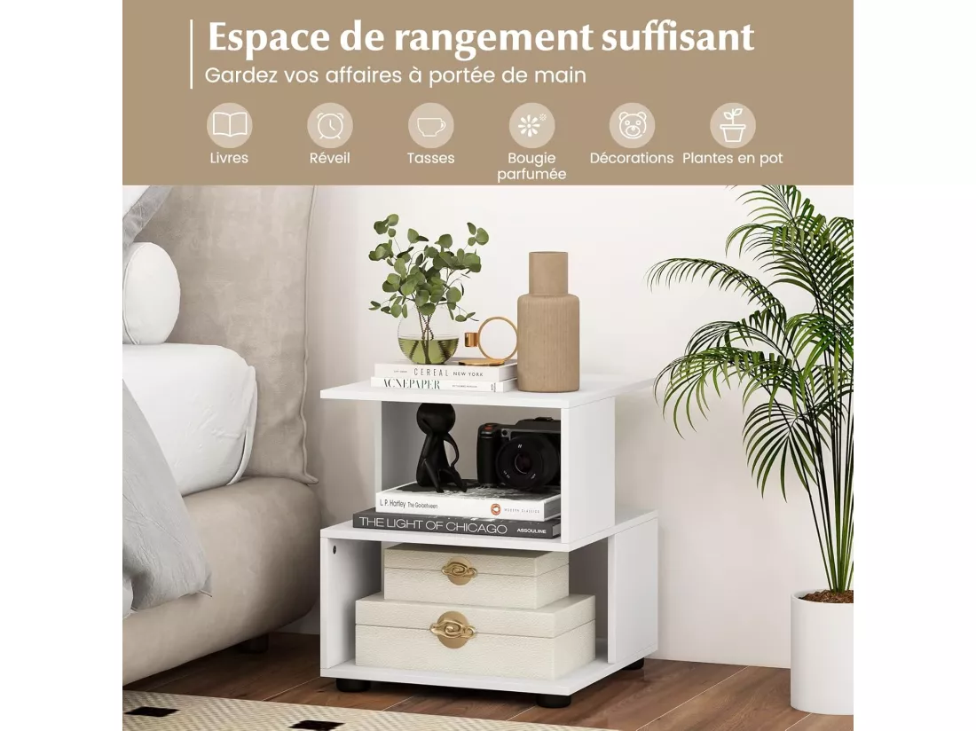 Table d'appoint 3 étagères,avec 4 coussinet antidérapants, 39,5 x 39,5 x 45 cm