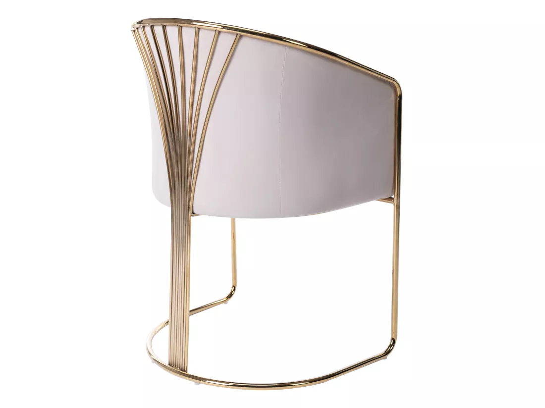 Lot de 6 chaises avec accoudoirs en velours et métal - Crème et doré - JOSETHE de Pascal MORABITO