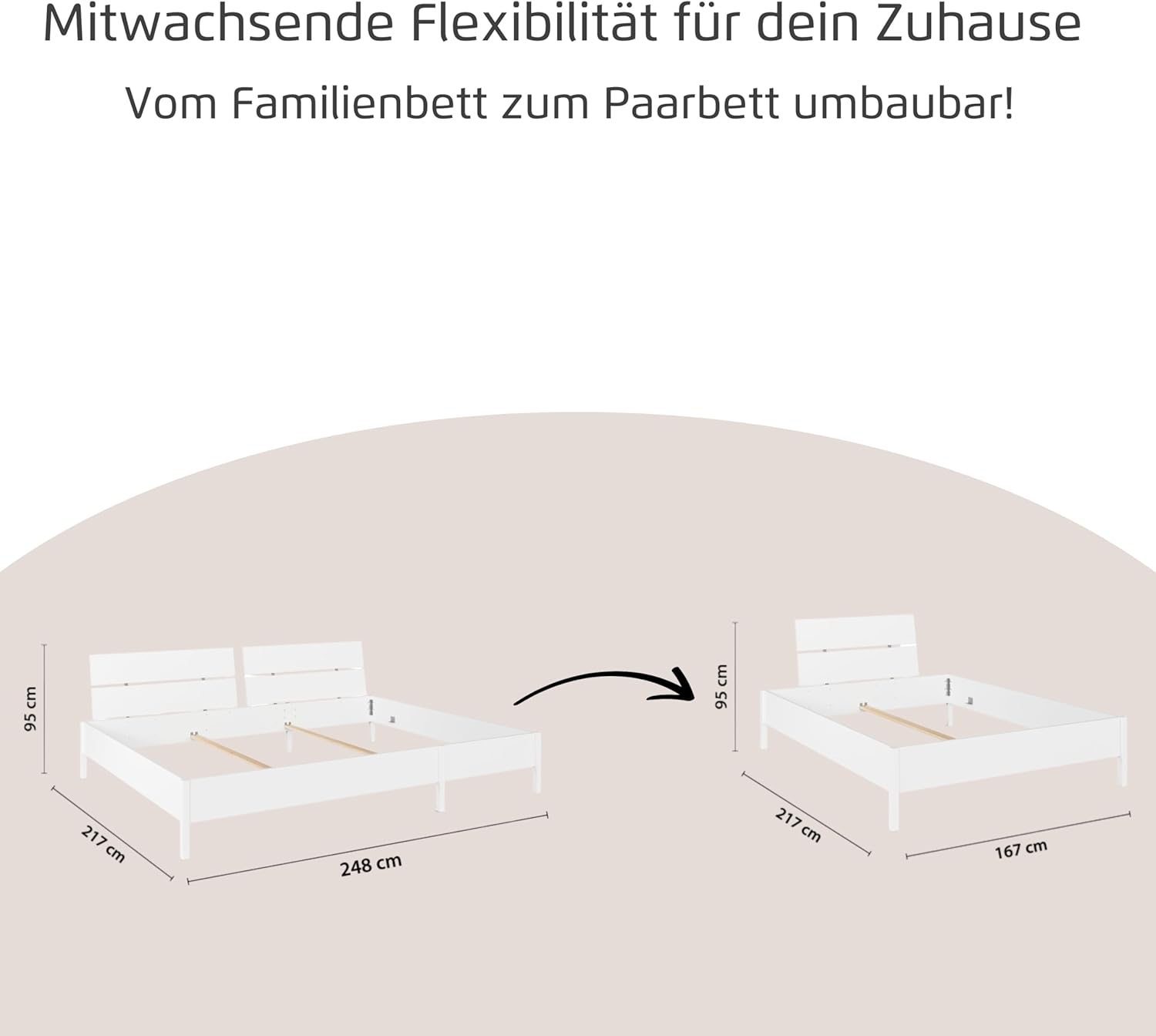 Rauch Möbel Mare, Familienbett, Bett, Mehrpersonenbett, Liegefläche 270x200 cm für gemeinsames Schlafen mit der Familie, Farbe Weiß, 278x95x217cm