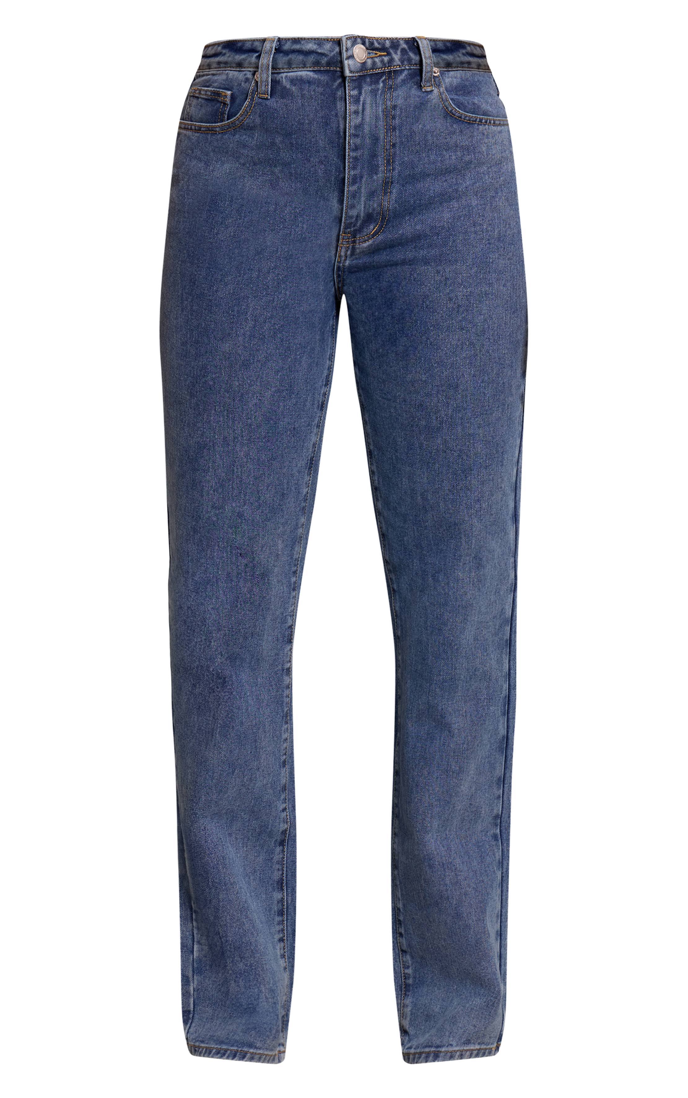 Mid Blue Wash Jean Droit Taille Haute Pour Grandes Tailles
