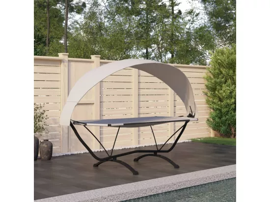 Lit de repos d'extérieur et auvent Crème Acier et tissu Oxford