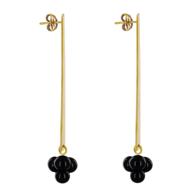 Boucles d'Oreilles Clous Laiton Rectangle Plat et Bouquet de Perles de Verre