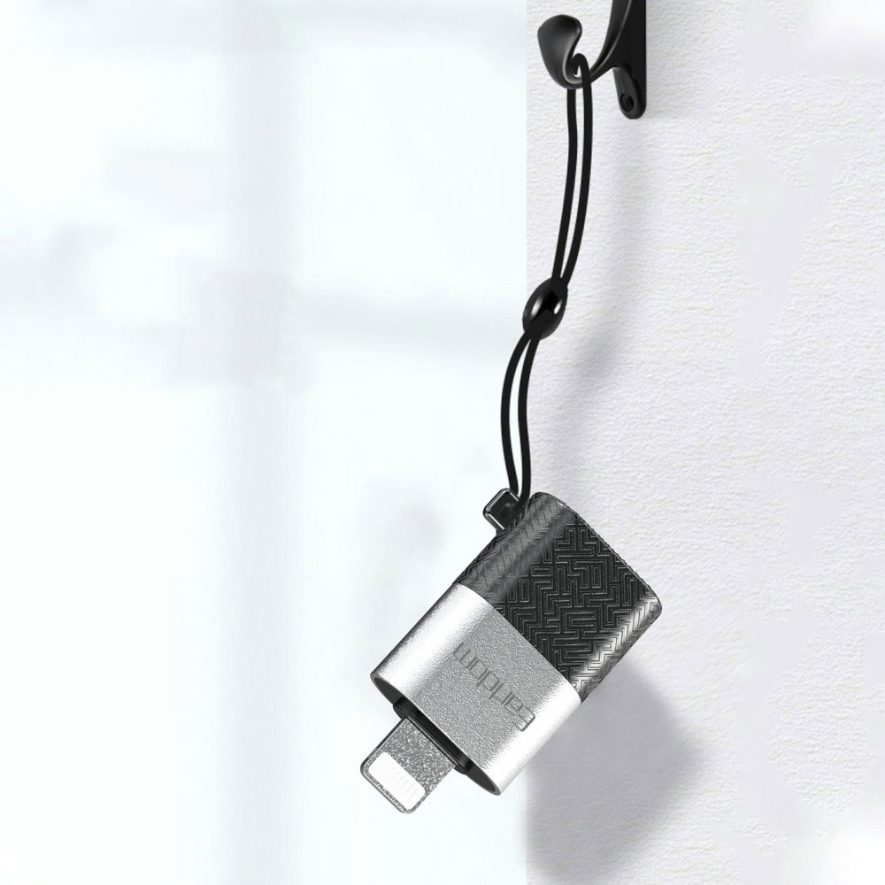 OTG Lightning auf USB A Adapter Konverter mit Handschlaufe / Halterung (480Mbit/s) - Silber / Schwarz
