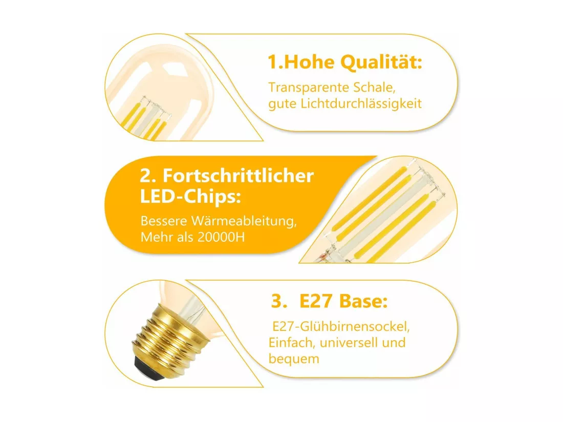 NETTLIFE Lot de 4 ampoules LED E27 blanc chaud vintage T45 4W 2700K style Edison économie d'énergie ampoules en verre
