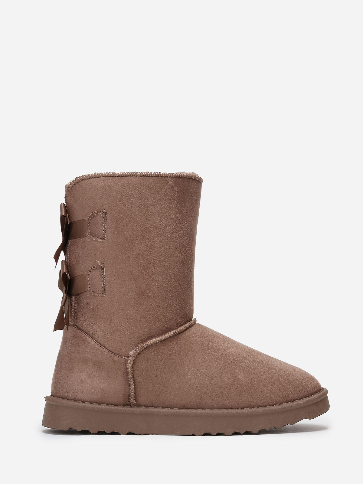 Boots fourrées à rubans noués- Taupe