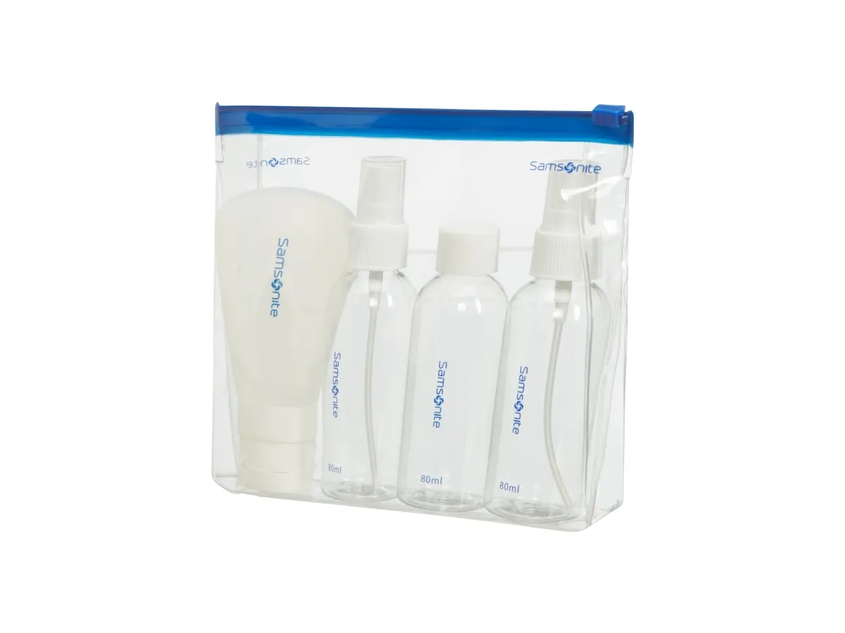 Samsonite Travel Accessories Bottle Set, Flaske, Gennemsigtig, Polyethylenterephthalatfolie (PET), Polyvinylchlorid (PVC), Silikone, Monokromatisk, 170 mm, 30 mm