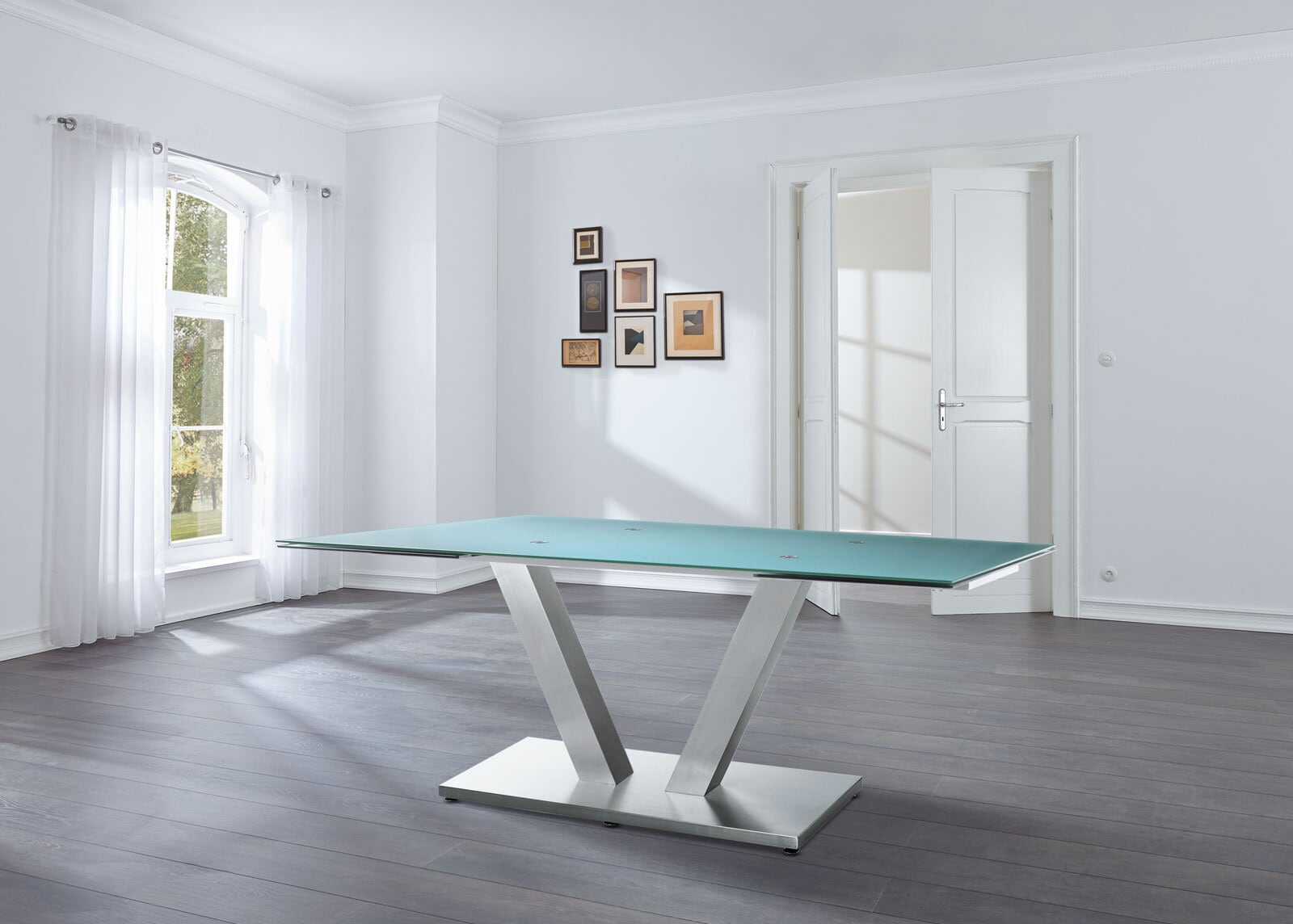 MONDO Esstisch SETA 160-250 x 90 cm Edelstahl/Glas grau