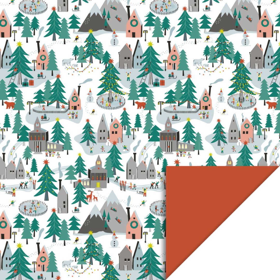 house of products inpakpapier kerstdorp - oranje - 3 m