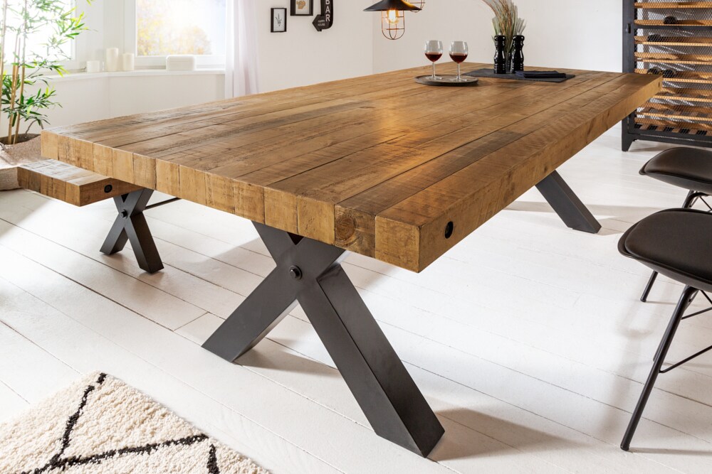 riess-ambiente Esstisch THOR - 240cm vintage braun recyceltes Pinienholz Industrial Design X-Gestell