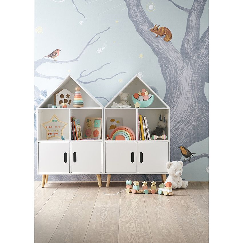 Bibliothèque en forme de maison avec 2 portes - Ecru
