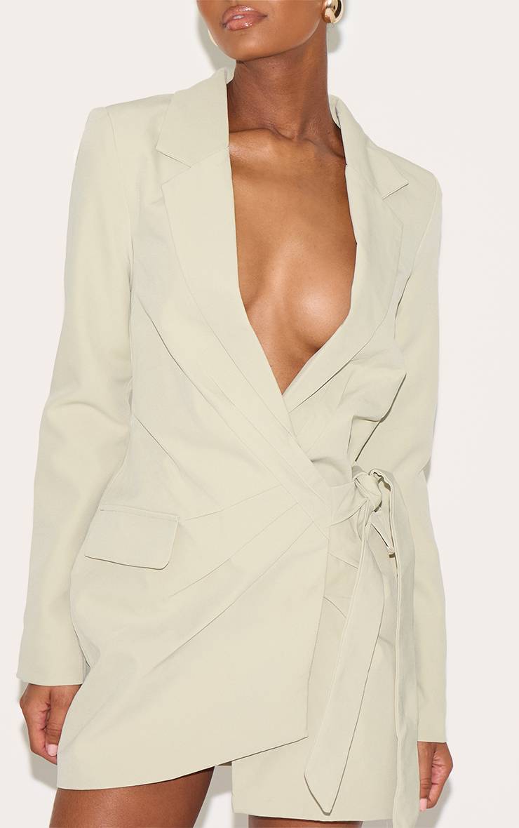 Vert Sauge Robe Blazer Plongeante À Liens Latéraux
