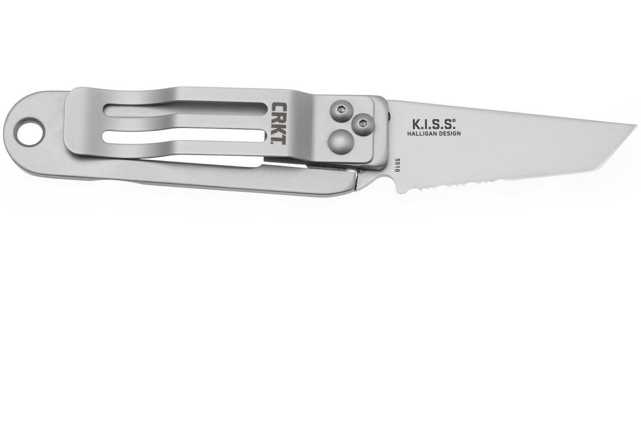 CRKT K.I.S.S. 5510, Bead Blasted 420J2, Stainless Steel partly serrated zakmes, Ed Halligan design