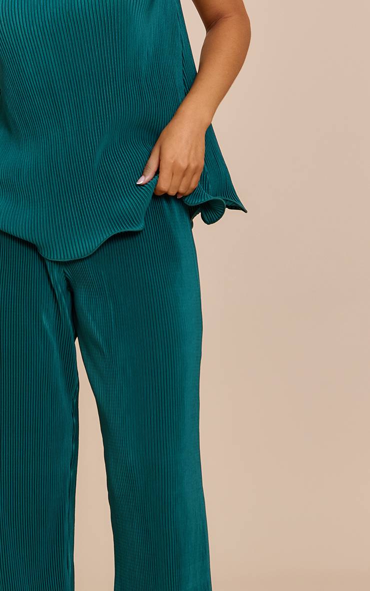 Vert Turquoise Pantalon Large Plissé À Bord Volants Petite