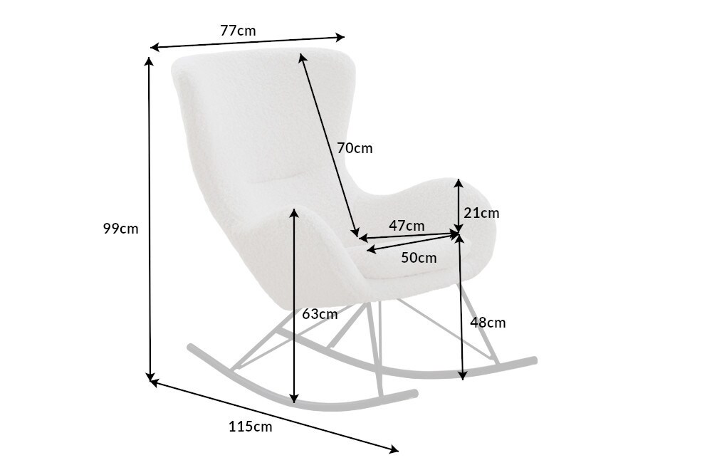 riess-ambiente Schaukelstuhl SCANDINAVIA SWING - weiß Bouclé Sessel schwarz Metall Wippmechanik