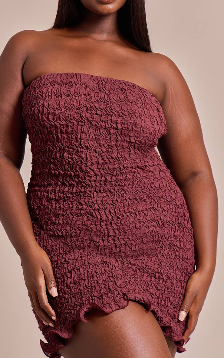 Rouge Foncé Robe Moulante Bandeau En Jersey Texturé Froissé Grande Taille