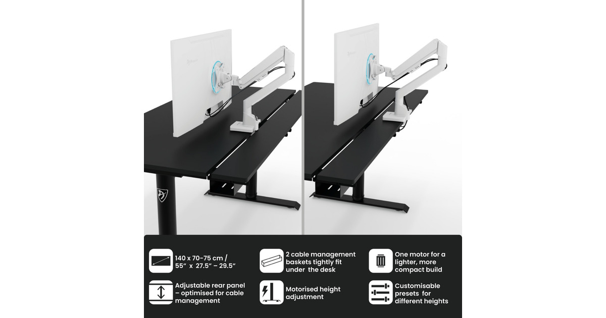 ArozziArena Nordico Sit/Stand Desk - Black gaming desk  (Zwart)