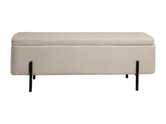 Banc moderne avec coffre de rangement tissu et pieds en métal noir Navika-Couleur Beige clair