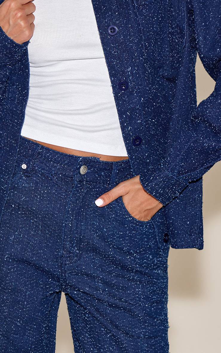 Bleu Foncé Jean En Denim Bouclé Taille Haute