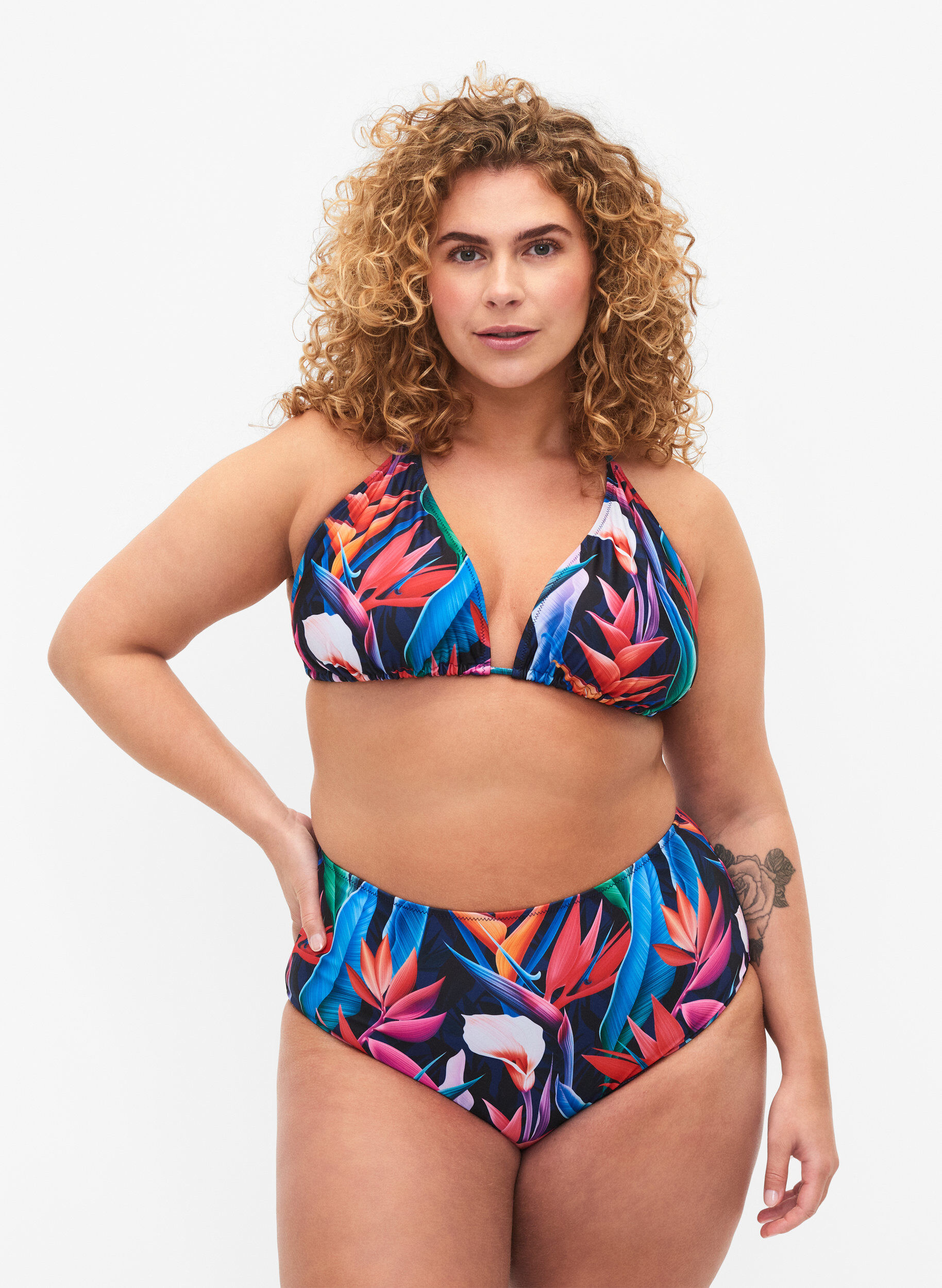 Bikini underdel med print og høj talje
