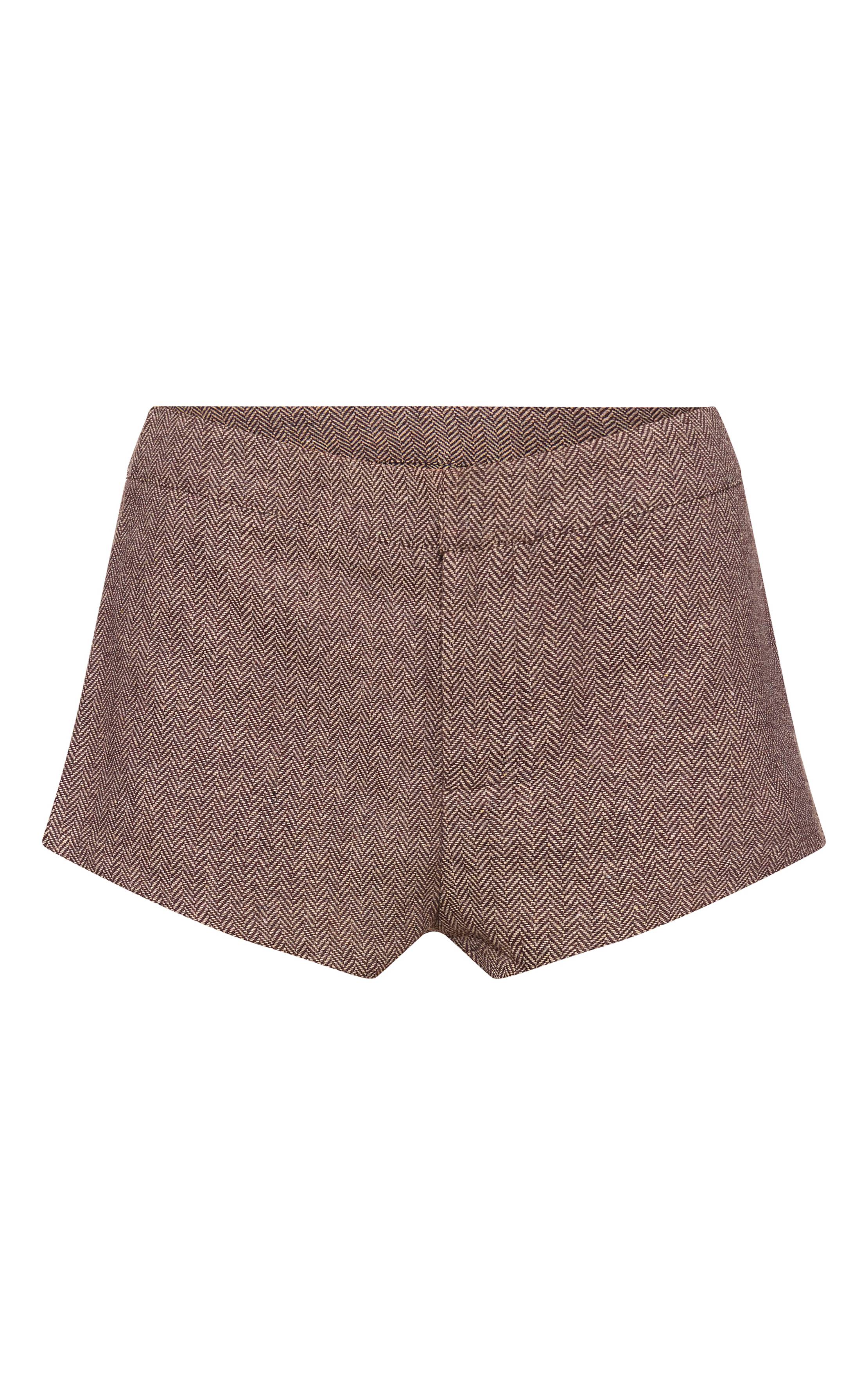 Moka Short Tailleur Taille Haute En Tweed Texturé Tissé