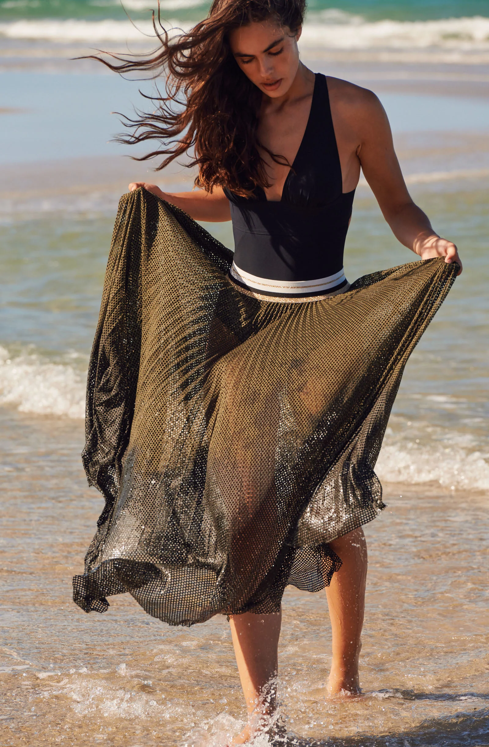 jalia Jupe longue plissée transparente kaki Kaki