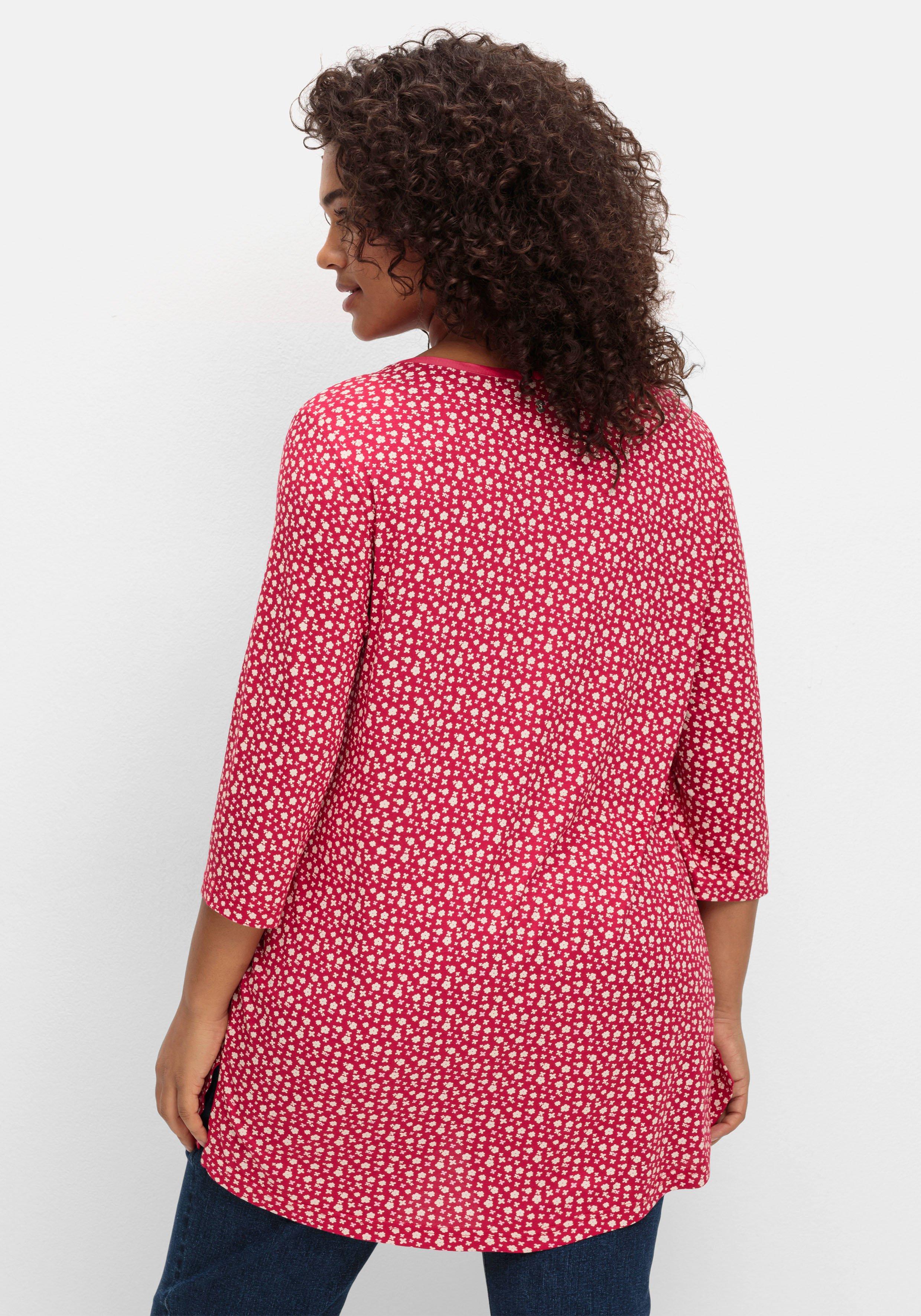 3/4-Arm-Shirt mit Blumendruck und V-Ausschnitt