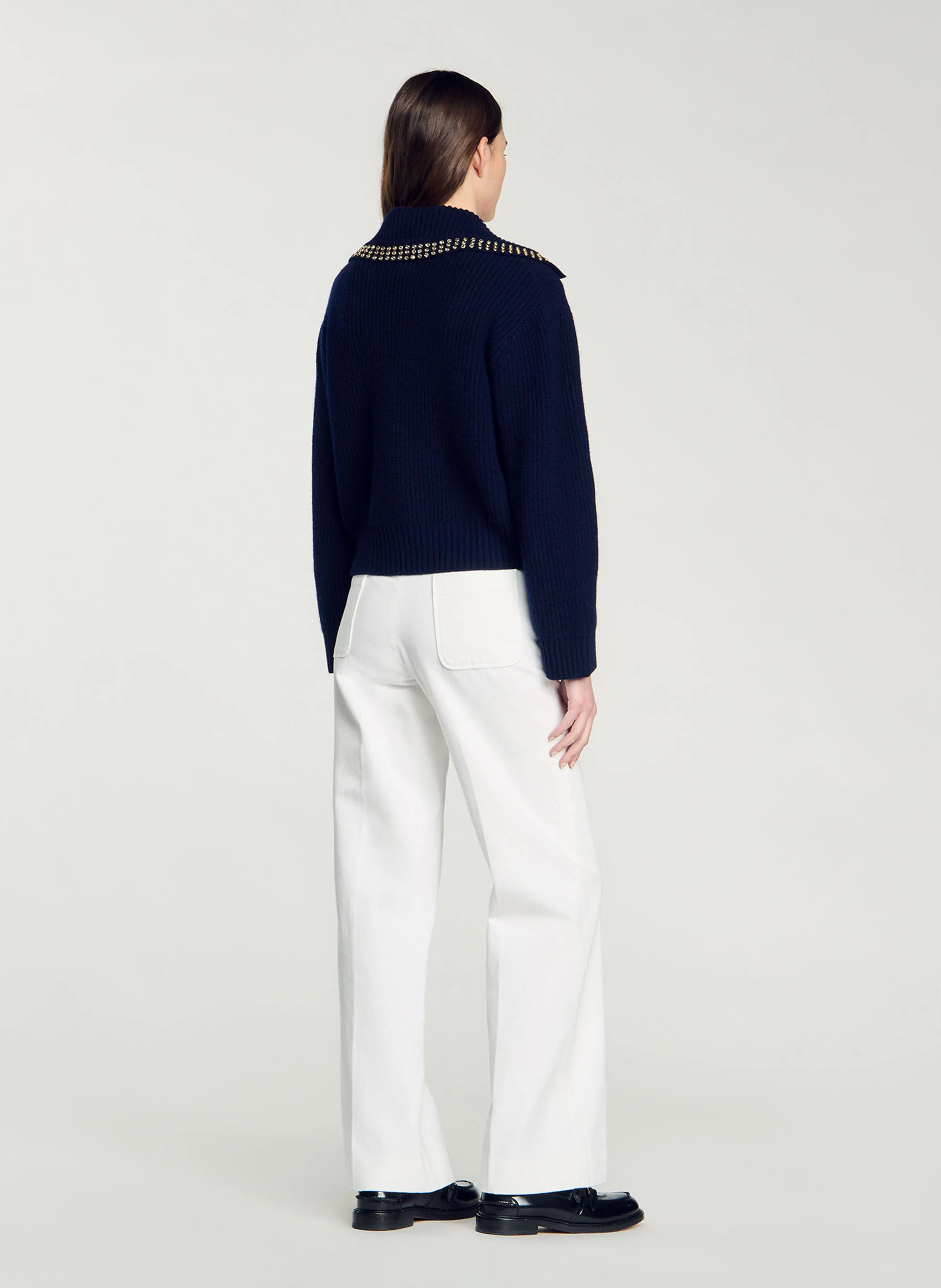 Pull col vareuse en maille côtelée | Bleu