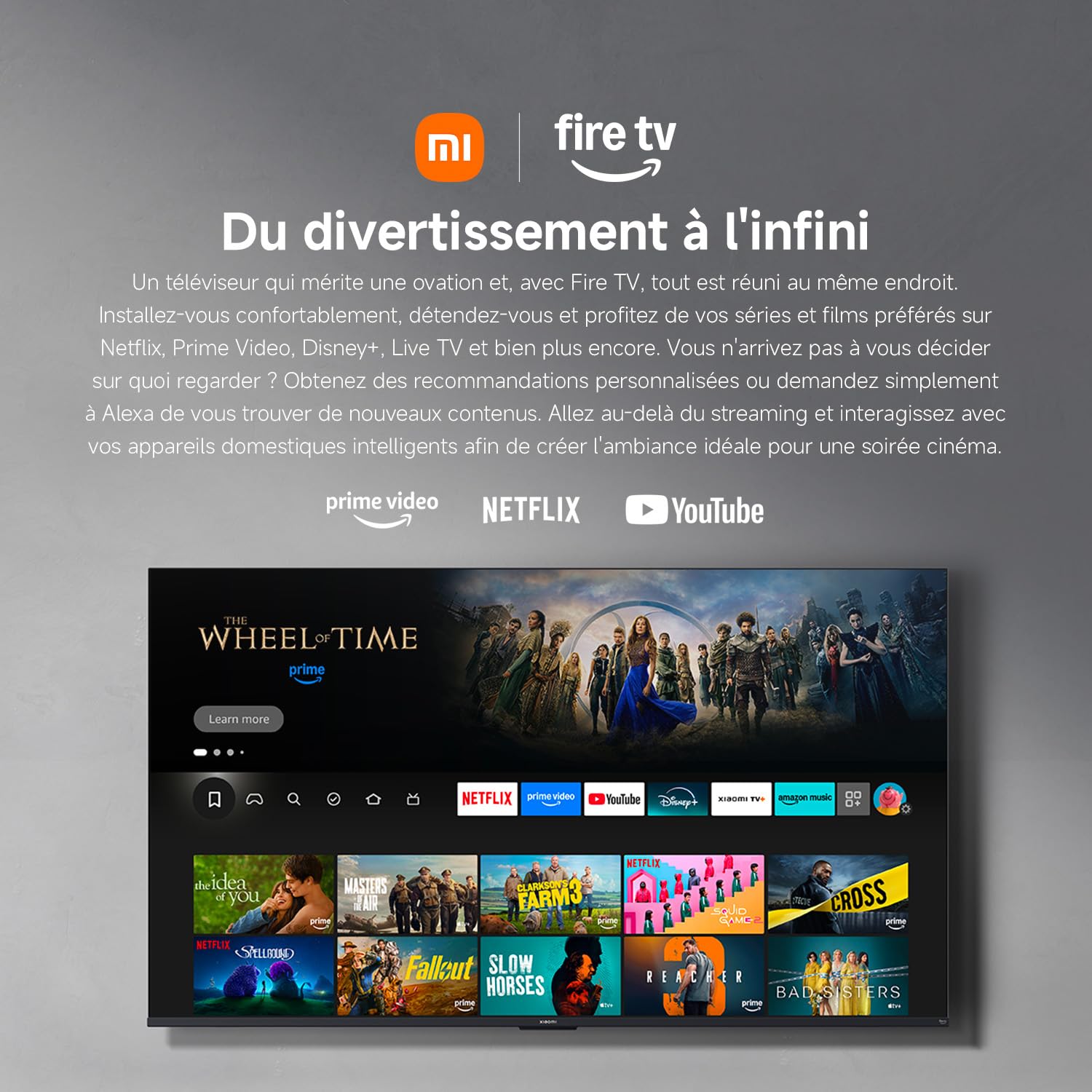 XIAOMI TV F 65, 165 cm (65 Pouces), 4K UHD, Smart TV, Fire TV, Contrôle Vocal Alexa, HDR10, MEMC, Mode Game Boost 120Hz, 2Go+32Go, Compatible avec Air