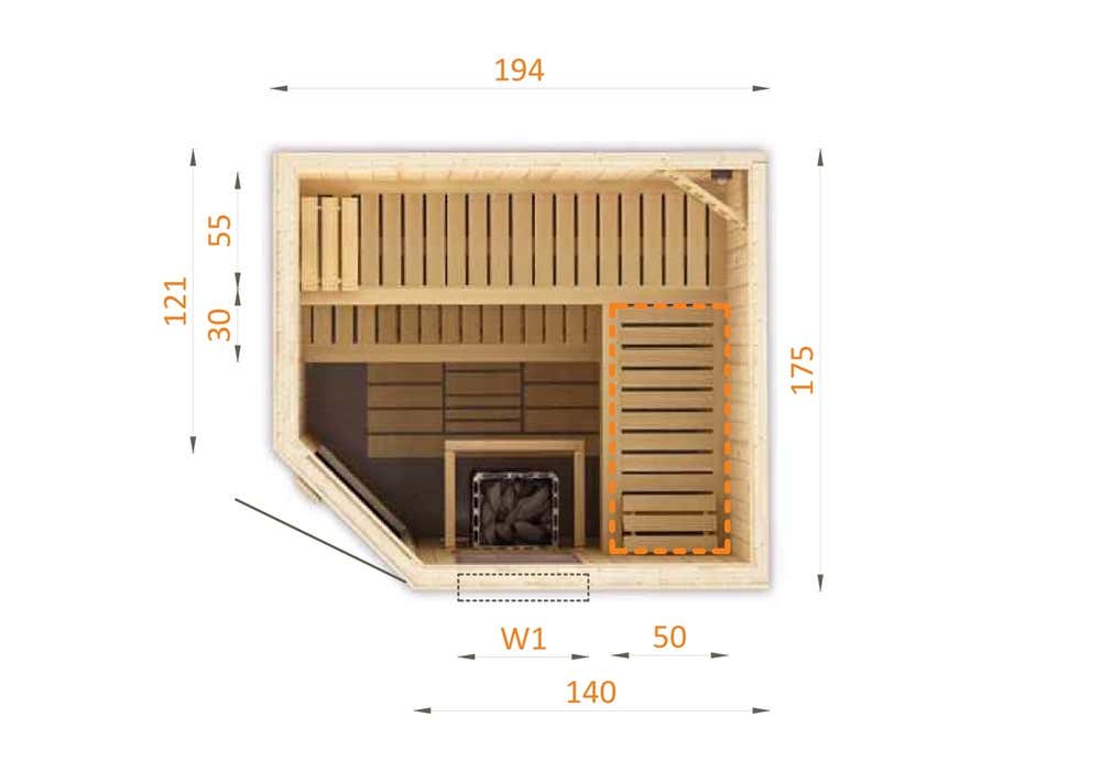 FinnTherm Pearl binnensauna met 2 houten banken, 40 mm dikke wanden, stoomsauna inclusief bevestigingsmateriaal, natuurlijke afwerking, 1,8 x 1,4 m