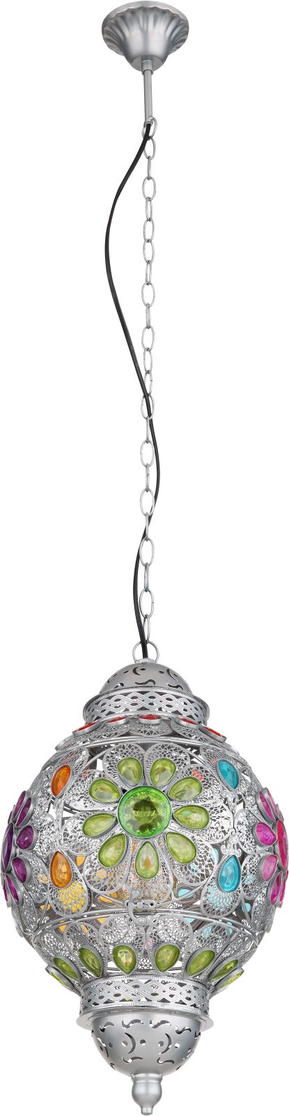 Pendelleuchte - silber-bunt - Verzierungen - 120 cm
