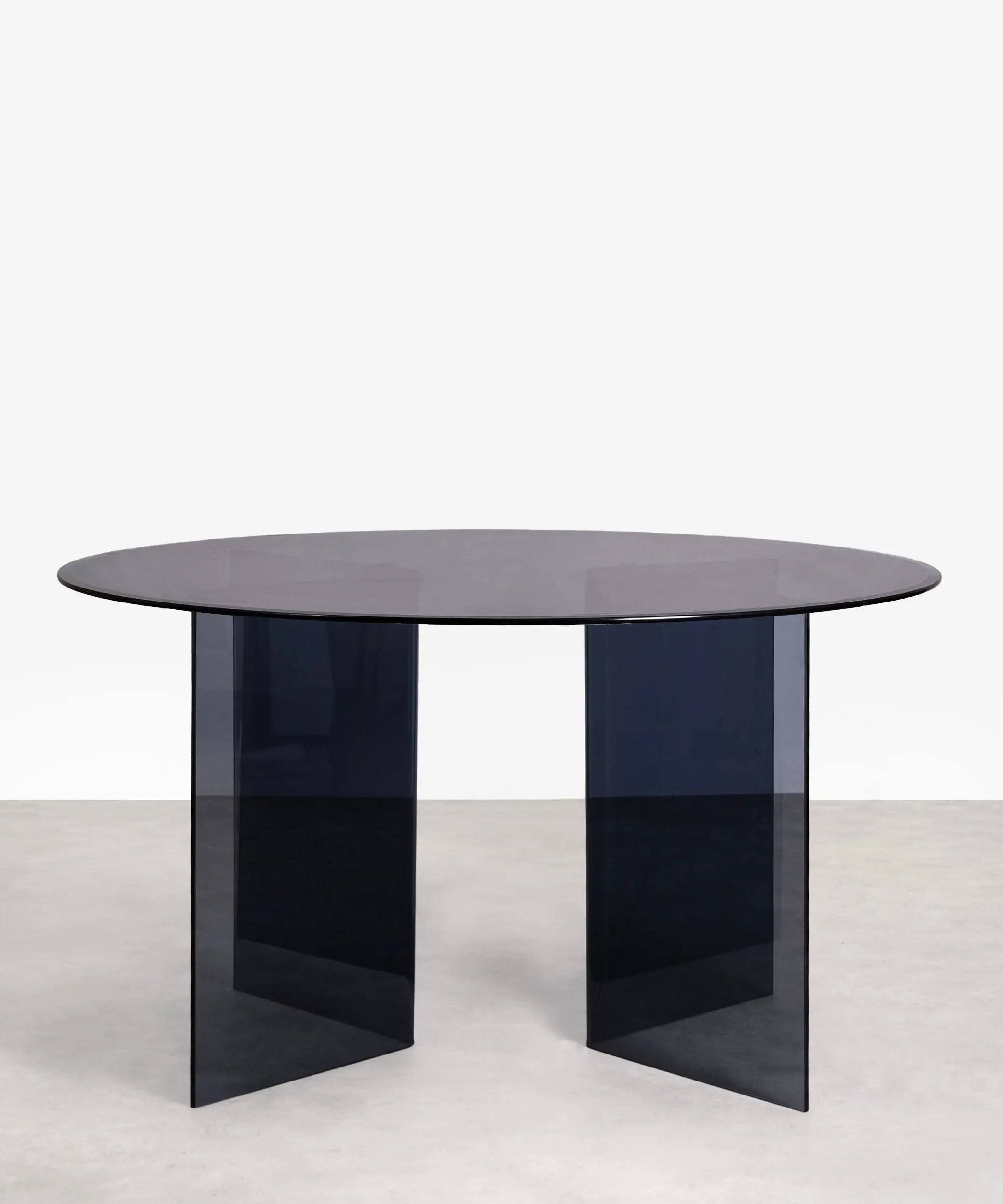 northdeco Tisch Ona 137 cm Runder Tisch aus gehärtetem transparentem Glas
