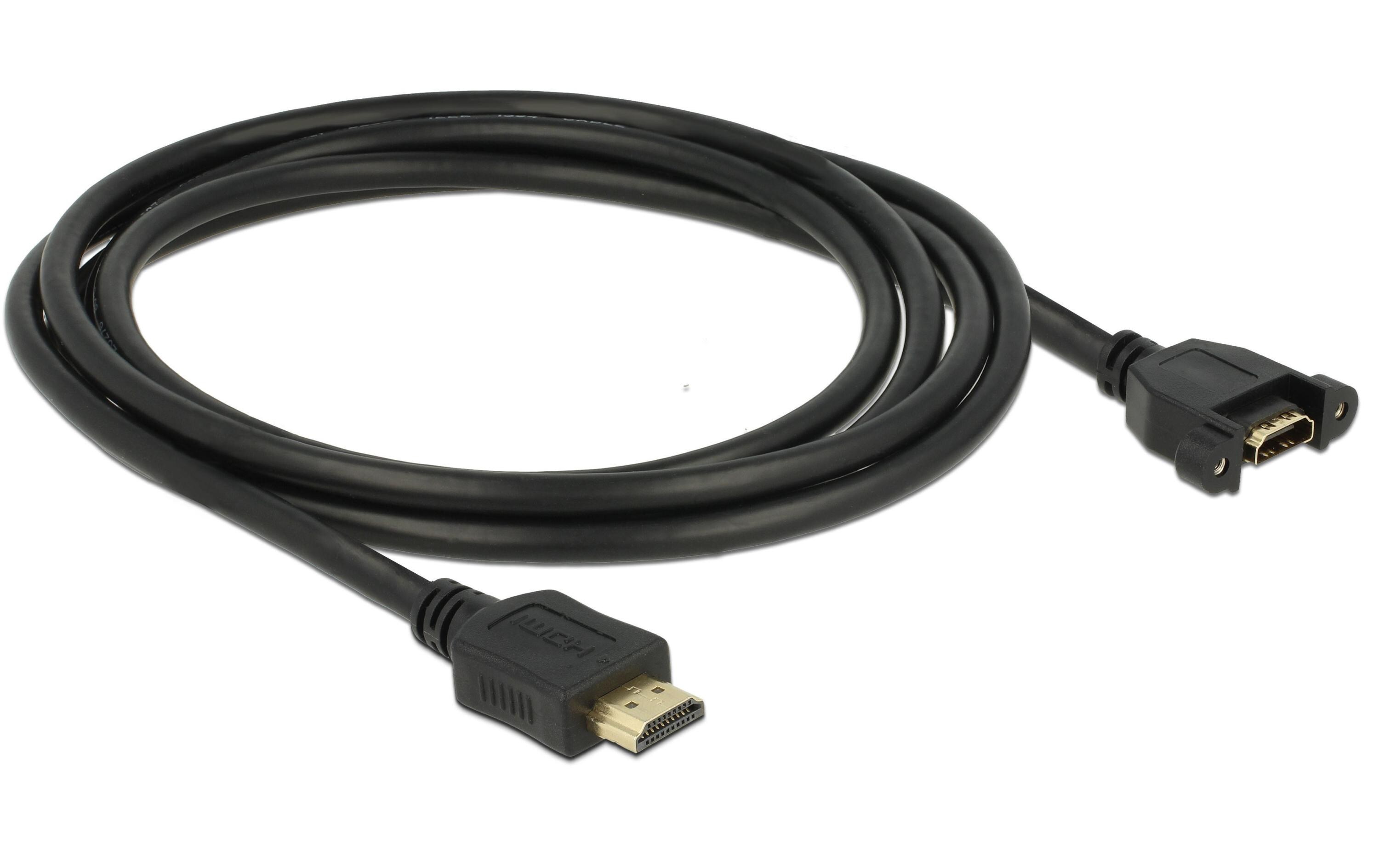 Kabel HDMI – HDMI, 2 m 4K, 30 Hz, zum Einbau, verschraubbarDelock Kabel HDMI-A Stecker zu HDMI-A Buchse zum Einbau 4K 30 Hz 2 m