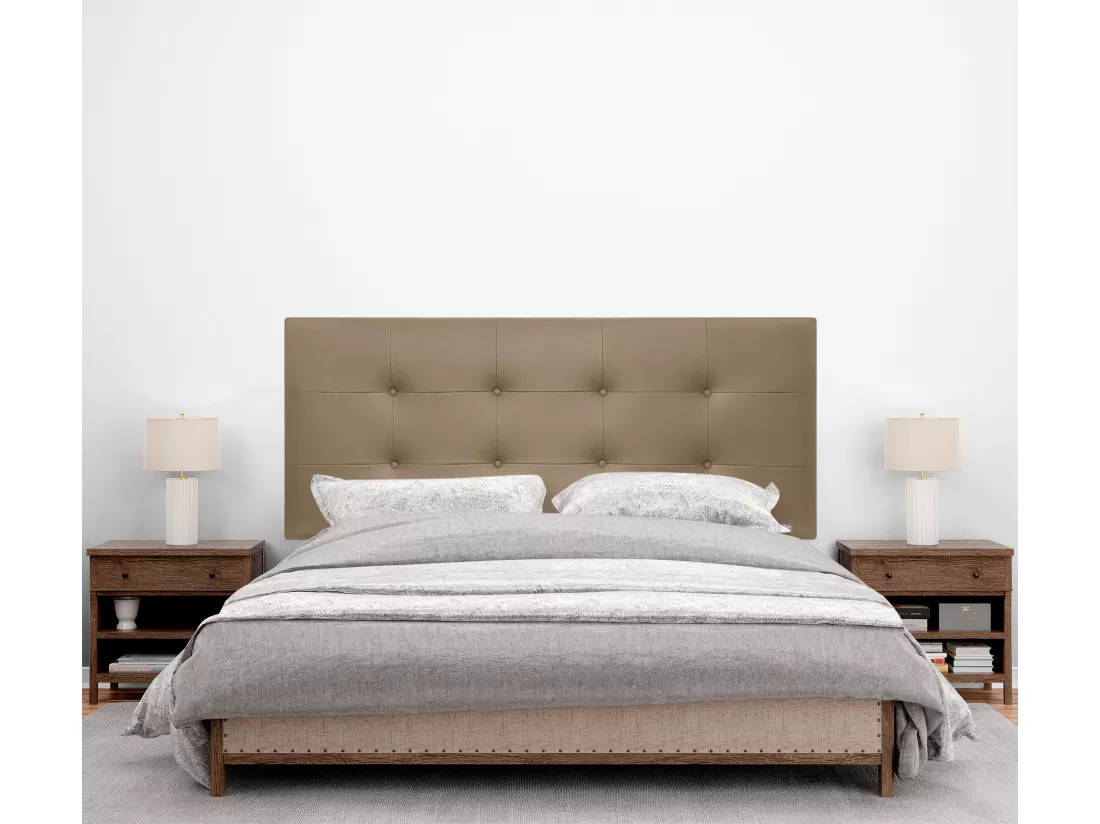 DHOME Tête de lit en Similicuir Capitonné 160x115cm avec Pieds Lits 150/160 - Marron Clair