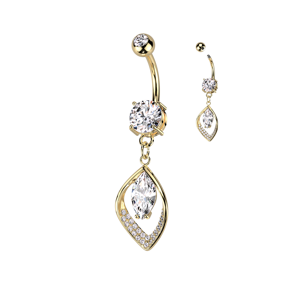 (10mm) 316L Chirurgenstahl Bauchnabelpiercing mit Gewindeverschluss Blatt mit Strass Anhänger - Gold