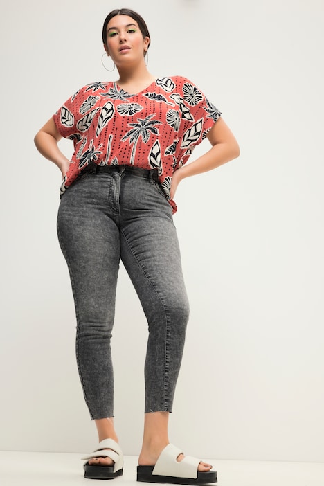 Skinny Jeans, cutted Saum, 5-Pocket, Elastikbund