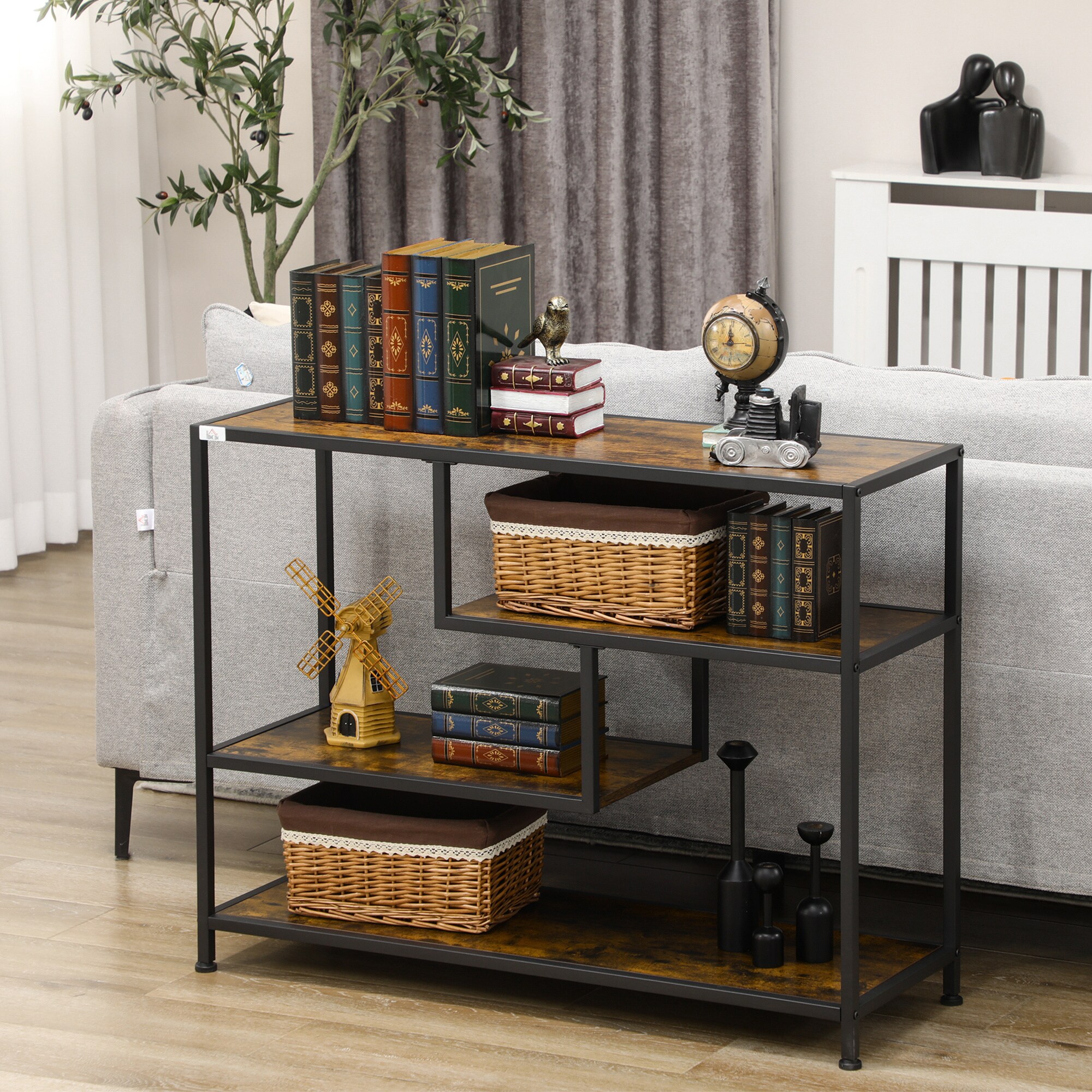 HOMCOM Konsolentisch mit Stahlrahmen schwarz, natur 99,6L x 33,6B x 74H cm