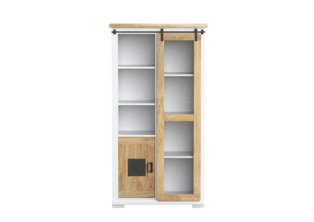 PHILL HILL Vitrine LEWIS 100 x 190 x 45 cm Mango massiv/weiß/schwarz